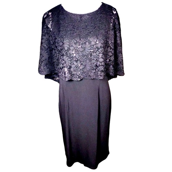 💸$13 Jessica Howard Women's Size 10 Lace Sheeth Capelet Dress Black - Picture 1 of 5